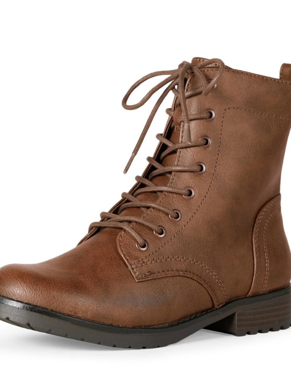 Women's Lace-Up Combat Ankle Boots with Side Zipper, Lug Sole